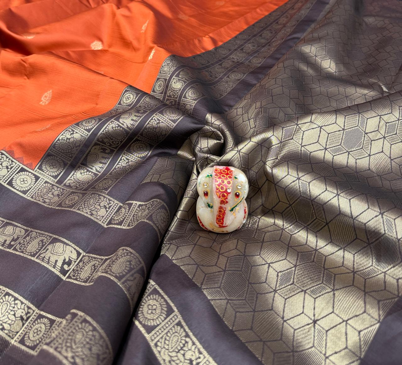 Rust Orange Semi Silk Saree with Contrast Border